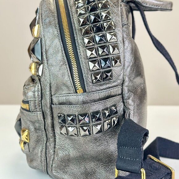 MCM Grey Leather Mini Backpack